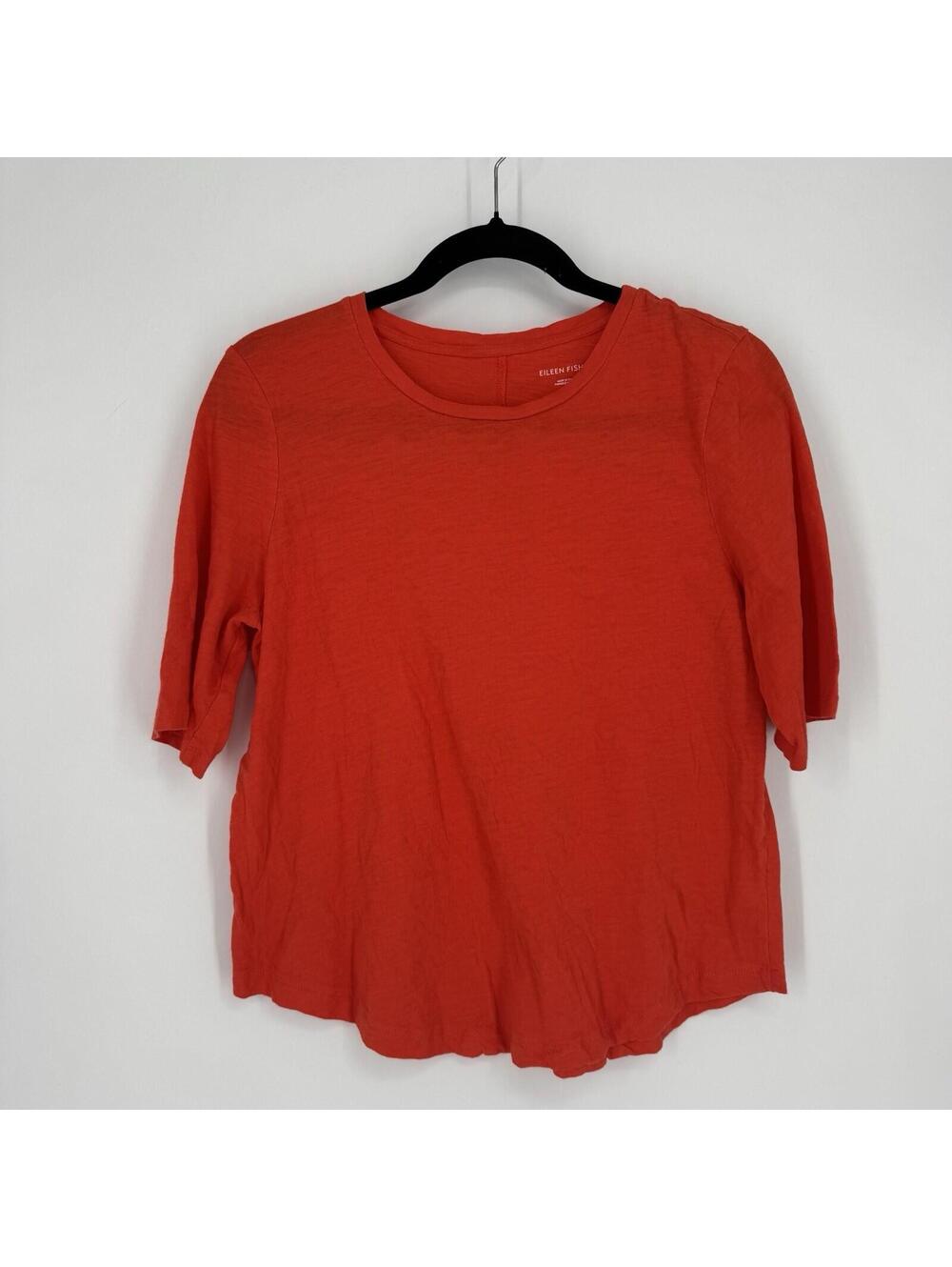 Eileen Fisher Shirt top medium M orange organic cotton colorful blouse office